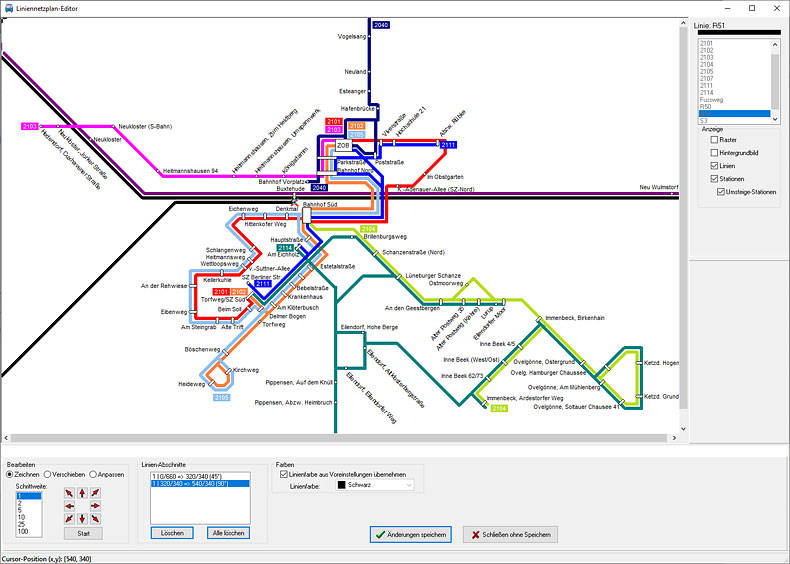 Screenshot Netzplan-Editor Fahrplansoftware PTraffic