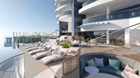 Luxuriöser Entspannungsbereich auf der neuen Sun Princess. Rendering: Princess Cruises