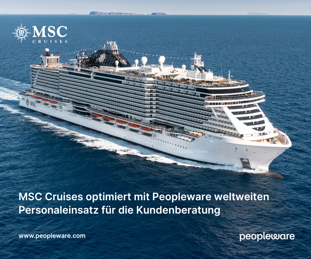 MSC Cruises optimiert mit Peopleware weltweiten Personaleinsatz für die Kundenberatung, Bild: Kreuzfahrtschiff von MSC auf hoher See