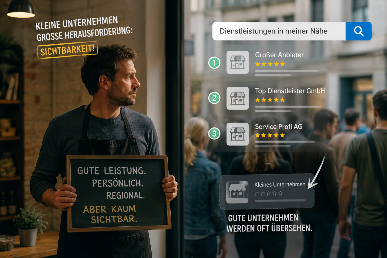Kleines Unternehmen kämpft online gegen die Sichtbarkeit großer Anbieter.
